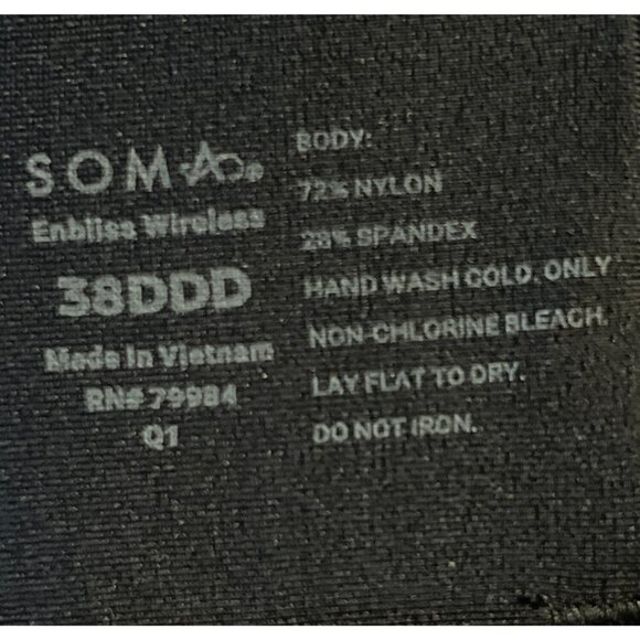 Soma Enbliss Wireless Black Bra 38DDD Nylon Spandex - Picture 2 of 4